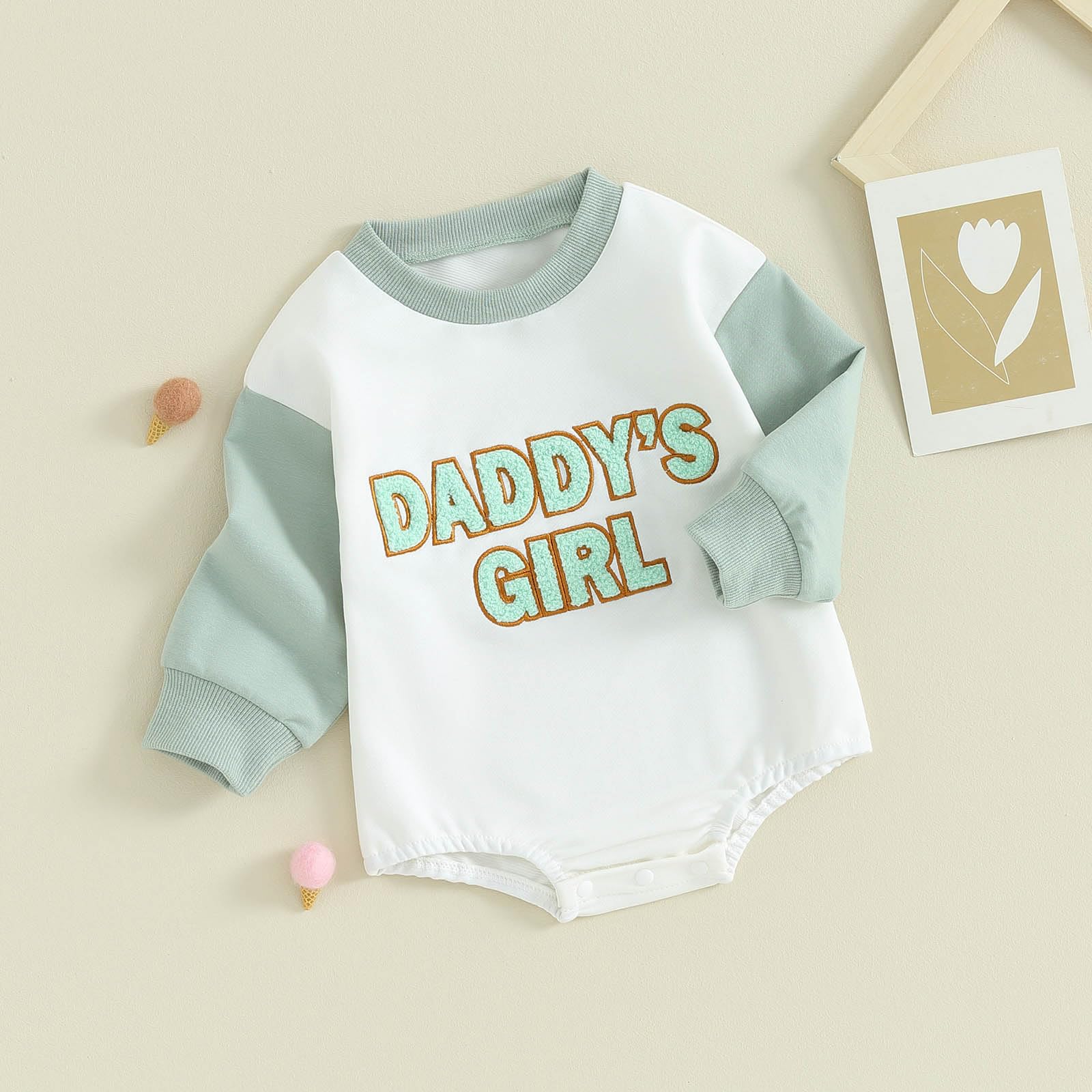 Newborn Baby Girl Clothes - Daddy's Girl Embroidered Sweatshirt Romper | Long Sleeve Cute Onesie for Infant Girls | Perfect for Family Photos, Birthday Gifts & Daily Wear