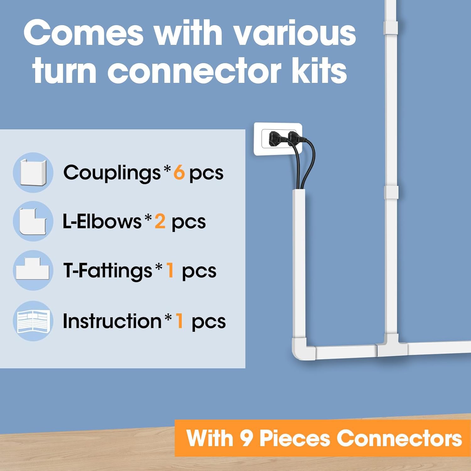 116in Cord Hider Kit - Paintable Cable Raceway for Wall Mount TV, Wire Covers for Cords (0.96in x 0.57in, White) - Hide Unsightly Wires & Organize Home Theater, Office, or Living Room Setup