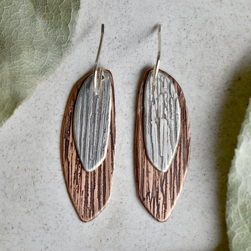 Elegant Silver & Copper Double Drop Earrings with Silk Texture - Perfect for Evening Parties, Weddings & Special Occasions
