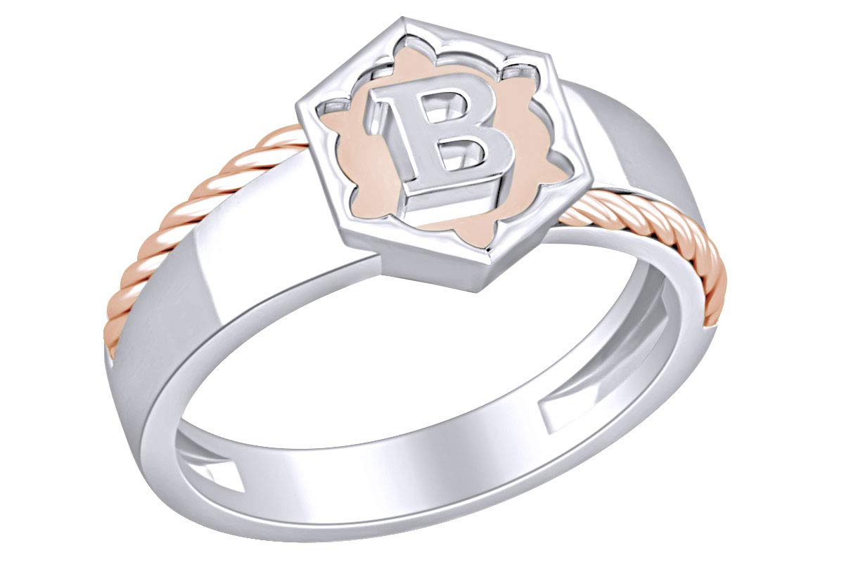 AFFY Initial Letter B Twisted Two-Tone Ring for Women - Gold & Silver Stackable Personalized Jewelry Gift for Birthday, Anniversary, Valentine's Day