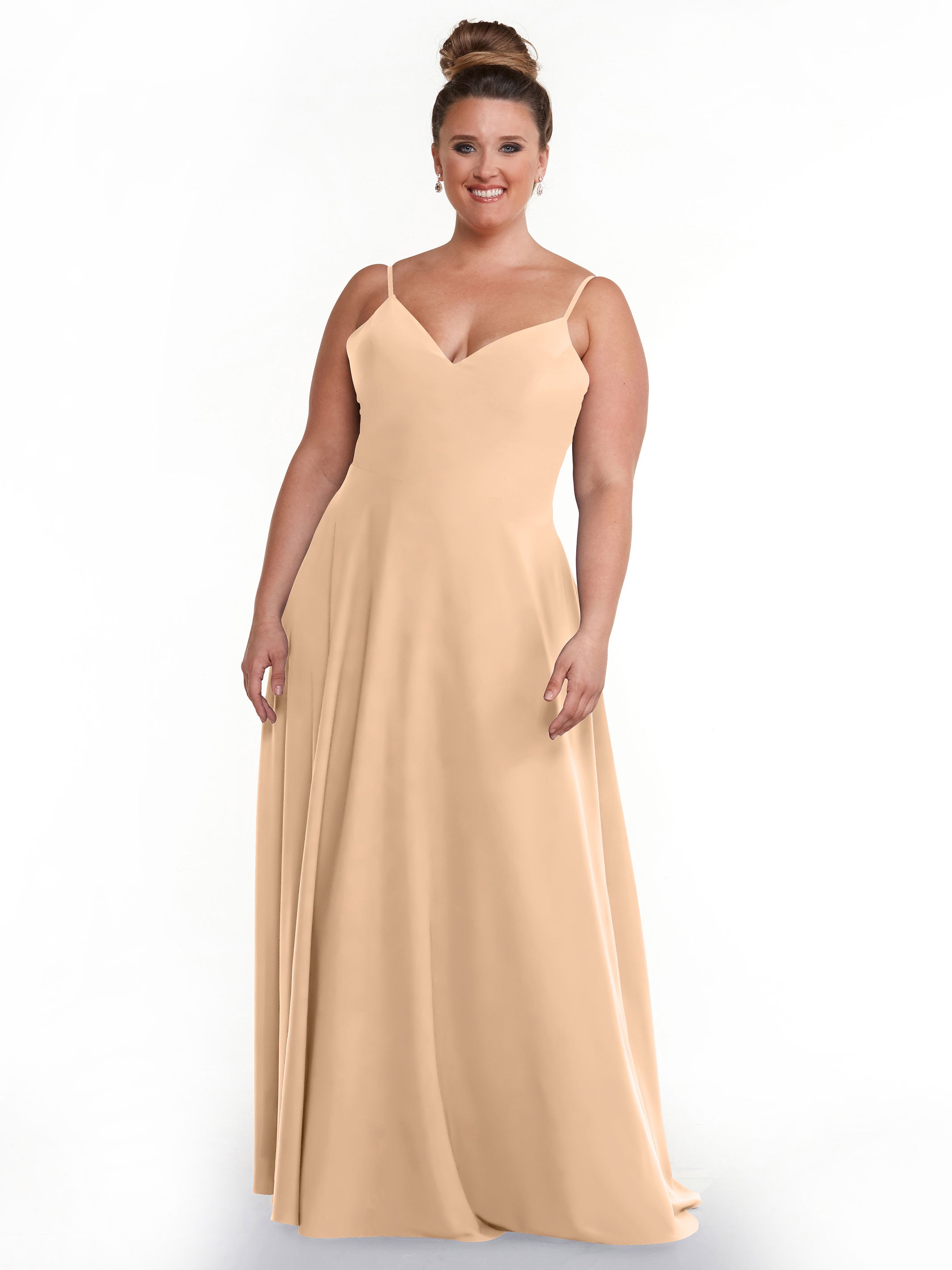 Elegant 83012 Flowy Stretch Chiffon A-Line Bridesmaid Dress with V-Neck - Perfect for Weddings, Parties & Formal Events