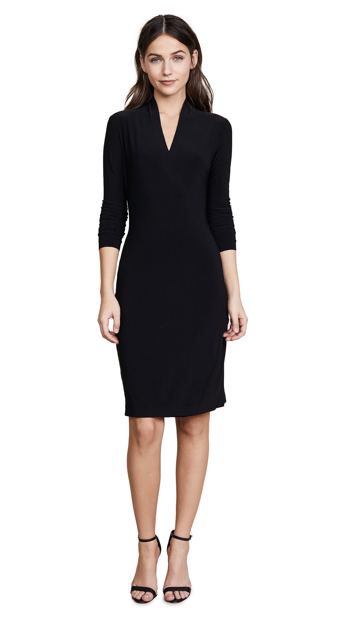 Norma Kamali Women's Long Sleeve Side Draped Dress - Elegant Wrap Style for Evening Parties, Weddings & Special Occasions
