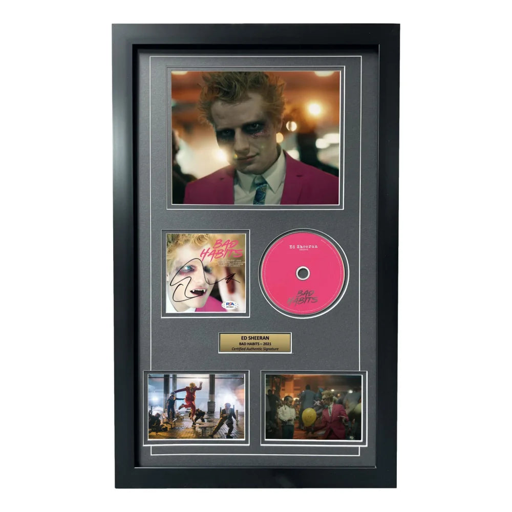 Ed Sheeran Signed Bad Habits CD Album - Framed Collage with PSA/DNA COA Autograph - Perfect for Music Collectors & Home Decor