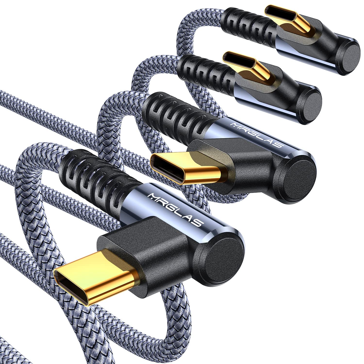 4-Pack 3.2A Fast Charging USB C Cable - Right Angle Gold-Plated Type C to USB A Charger Cord with Durable Nylon Braiding | Compatible with Samsung Galaxy S10/S21/Note 10/9, LG Phones & More | Perfect for Home, Office & Travel Charging