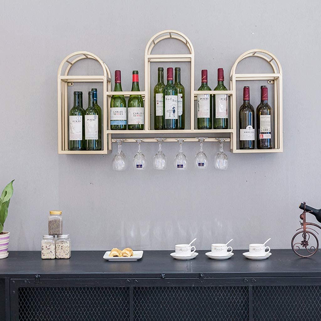 Premium Metal Wall Mounted Wine Rack - Gold Industrial Hanging Stemware Holder for Bar, Restaurant & Home Use - Space-Saving Wine Bottle & Glass Storage Solution (Perfect for Kitchen, Dining Room or Wine Cellar Organization)