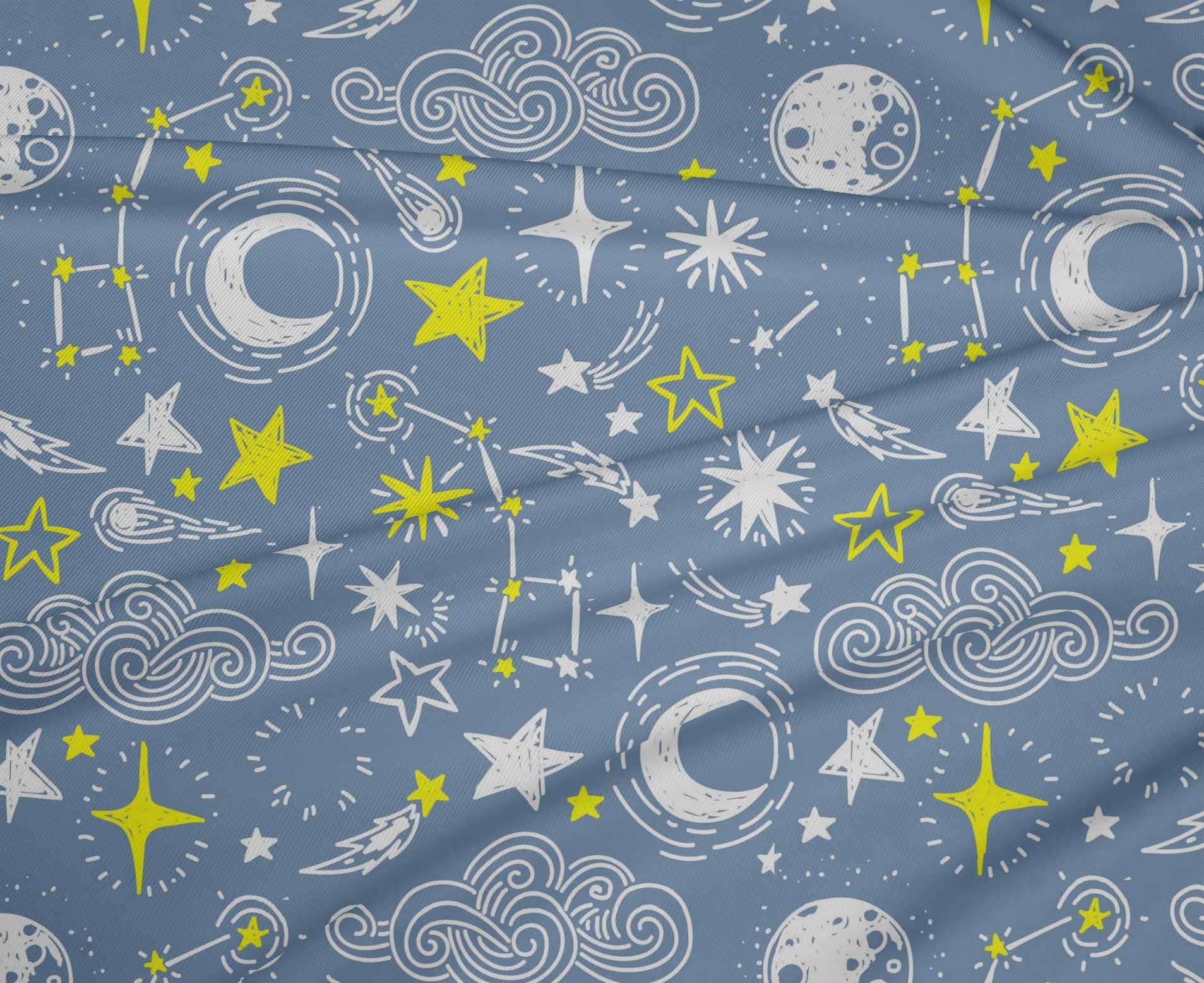 oneOone Polyester Spandex Galaxy Print Fabric - Grayish Blue Clouds, Stars & Planets Design for DIY Clothing, Quilting - 56 Inch Wide by the Yard | Perfect for Cosplay, Home Decor & Craft Projects