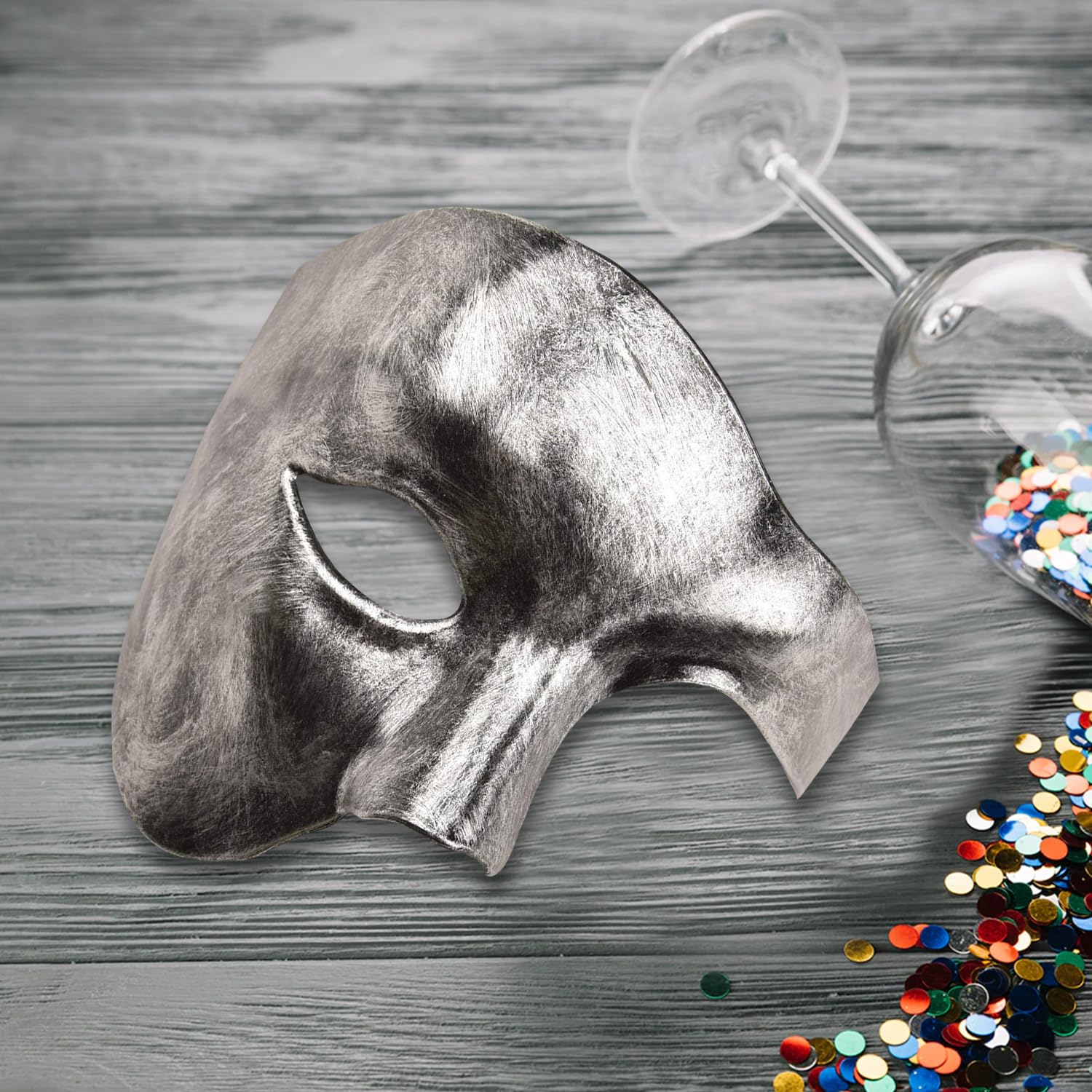 LKITMIUT Men's Masquerade Mask - Phantom of The Opera Half Face Mask for Halloween, Costume Party & Mardi Gras - Antique Silver Venetian Style Mask - Perfect for Theatrical Performances, Cosplay & Gothic Events