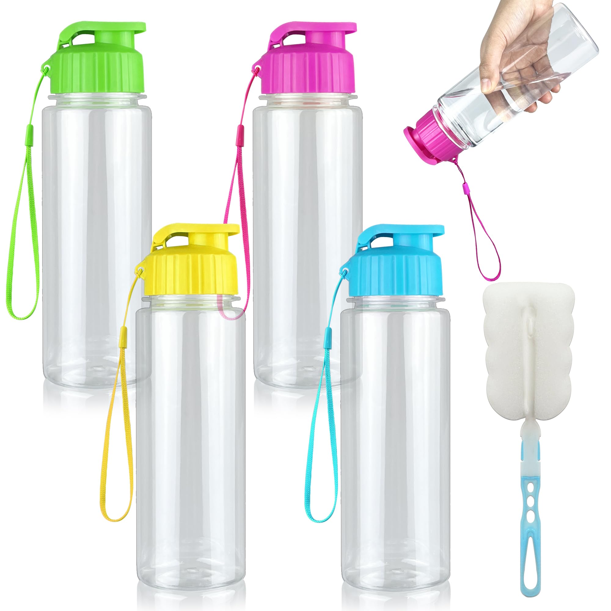 4-Pack 19oz Plastic Water Bottles with Handle Strap - BPA-Free Large Sport Drink Bottles for Gym, School, Outdoor Activities | Perfect for Cycling, Camping, Fitness & Classroom Use