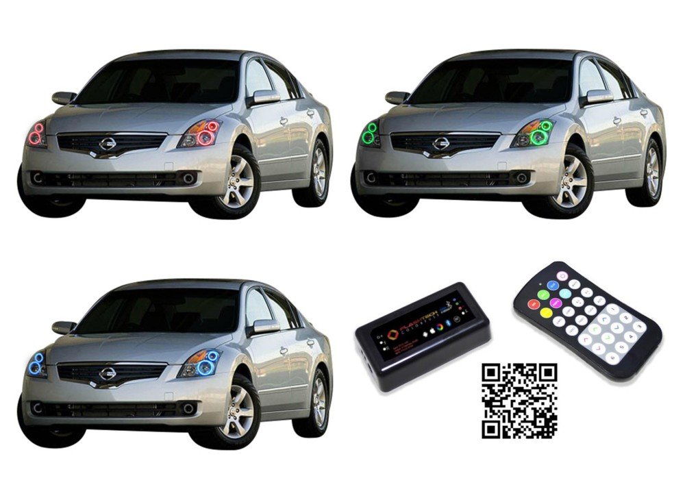 Flashtech LED RGB Multi-Color Halo Ring Headlight Kit with ColorFuse Technology - Bluetooth & RF Remote Control, Smartphone APP Compatible for 2007-2009 Nissan Altima | Custom Car Lighting for Night Driving & Car Shows