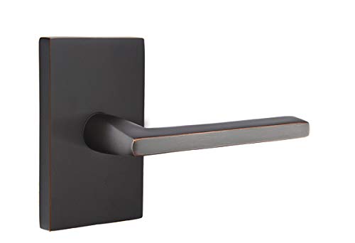 EMTEK Modern Rectangular Rosette Privacy Door Lever Set - Left/Right Handed, 7 Finish Options (Oil Rubbed Bronze, Matte Black, etc.) - Perfect for Bedrooms, Bathrooms & Home Offices - Model 5212HLORHUS10B - Right Handed (RH) - Oil Rubbed Bronze (US10B)