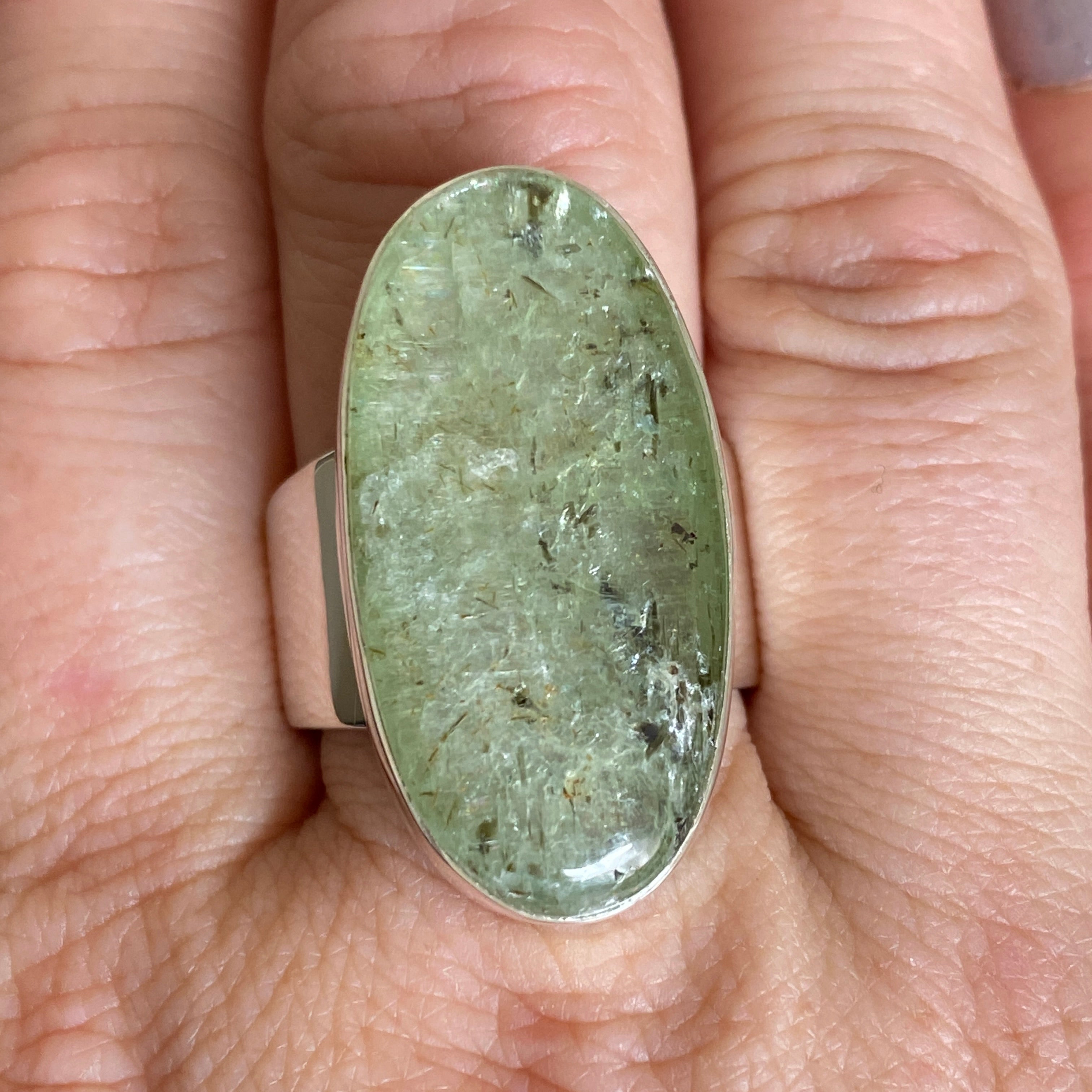 Natural Green Kyanite Oval Cabochon Ring - Size 11 (KRGJ3290) | Healing Crystal Jewelry for Meditation & Energy Balancing