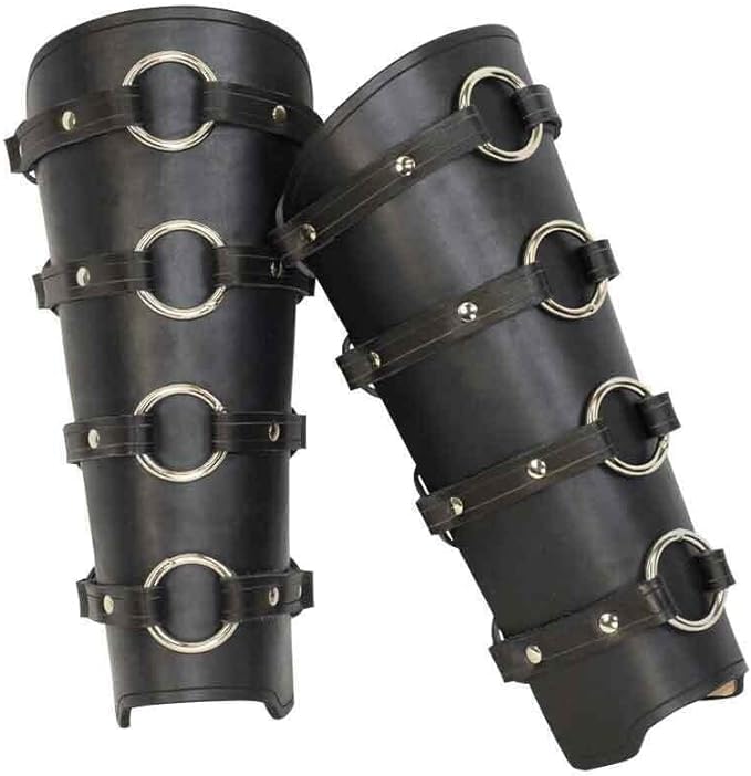 Authentic Berserker Leather Greaves - Medieval Knight Warrior Leg Armor - Handcrafted Leather Leg Protection for LARP, Cosplay & Renaissance Fairs - Perfect for Historical Reenactments & Fantasy Costumes