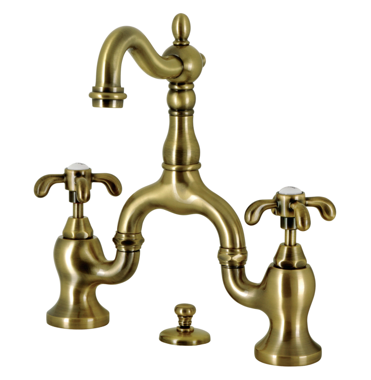 Premium European Bridge Bathroom Faucet with Pop-Up Drain and Spoke Handles - Modern Matte Black Finish for Vanity Sinks, Powder Rooms & Guest Bathrooms