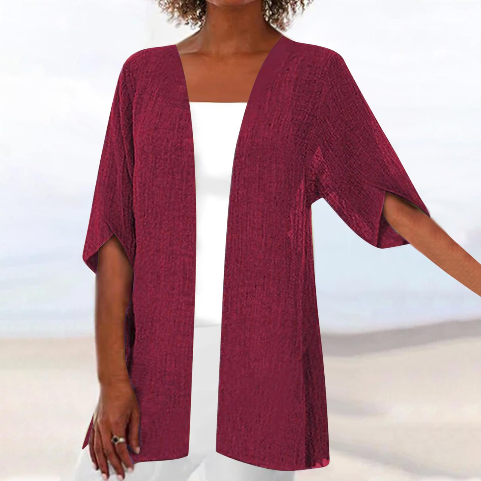 Lightweight Women's 3/4 Sleeve Open Front Cardigan - Casual & Dressy Blouse Cover for Office, Spring Outfits & Layering