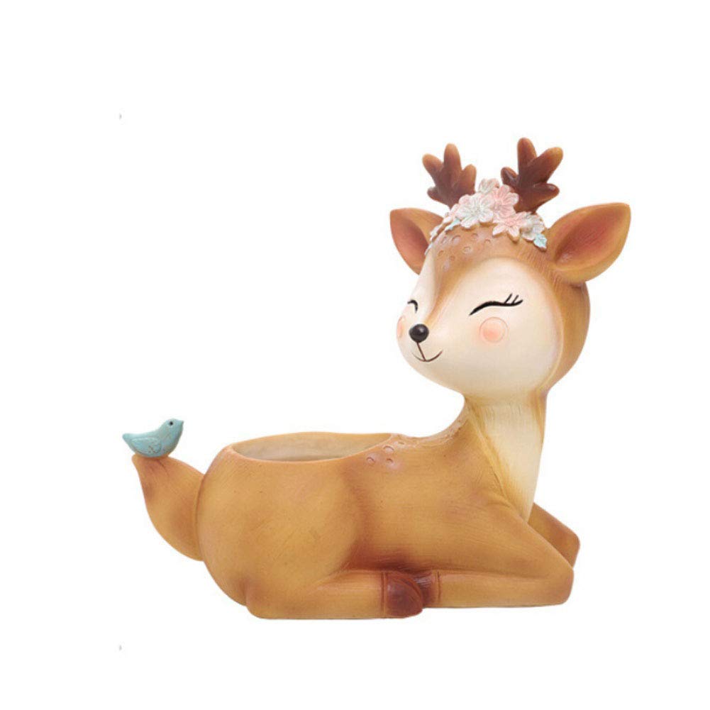 Smartcoco Cute Sika Deer Succulent Planter with Drainage Hole - Resin Mini Flower Pot for Indoor Plants, Garden Micro Landscape, Desk Decor | Perfect for Home Office, Windowsill Decor & Gift Ideas