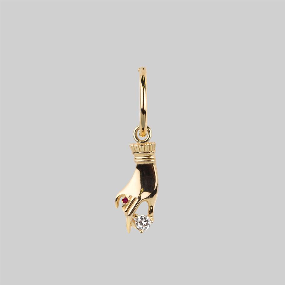 MILDRED. Gold Disembodied Hand Hoop Earrings - Gothic Jewelry for Halloween, Cosplay, and Alternative Fashion
