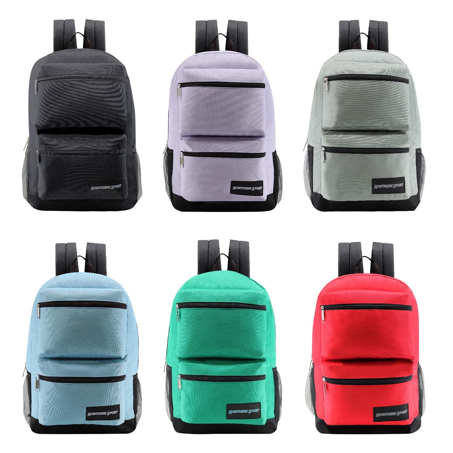 12-Pack 17-Inch School Backpacks with 52-Piece School Supplies Set (Pens, Pencils, Crayons) - Bulk Backpack Bundle for Elementary, Middle & High School Students - 6 Color Styles - Perfect for Classroom, Study & Daily School Use