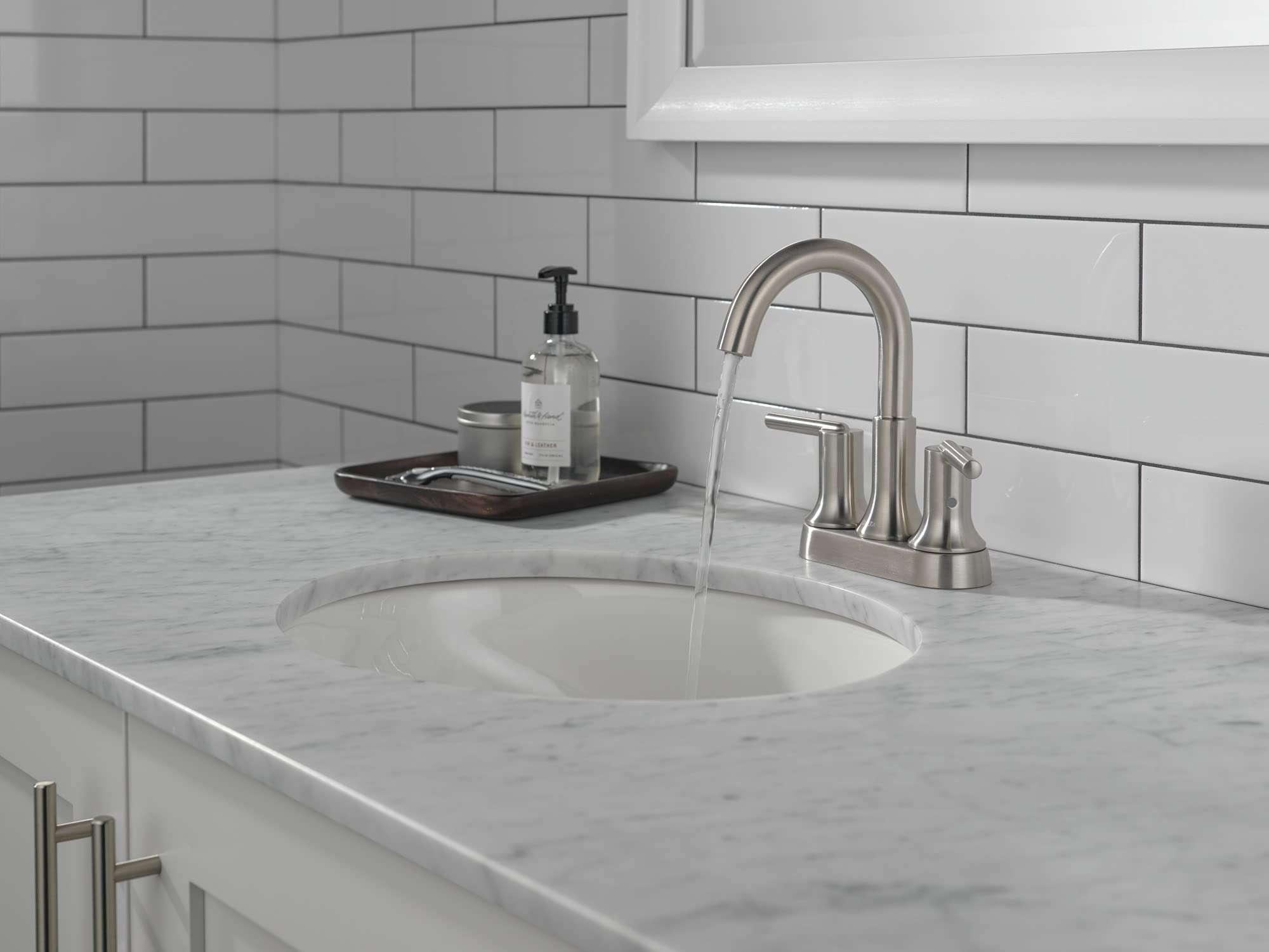 Delta Faucet Trinsic Brushed Nickel Bathroom Sink Faucet - Centerset Design with Diamond Seal Technology & Metal Drain Assembly (2559-SSMPU-DST) - Perfect for Modern Bathrooms, Guest Baths, and Powder Rooms