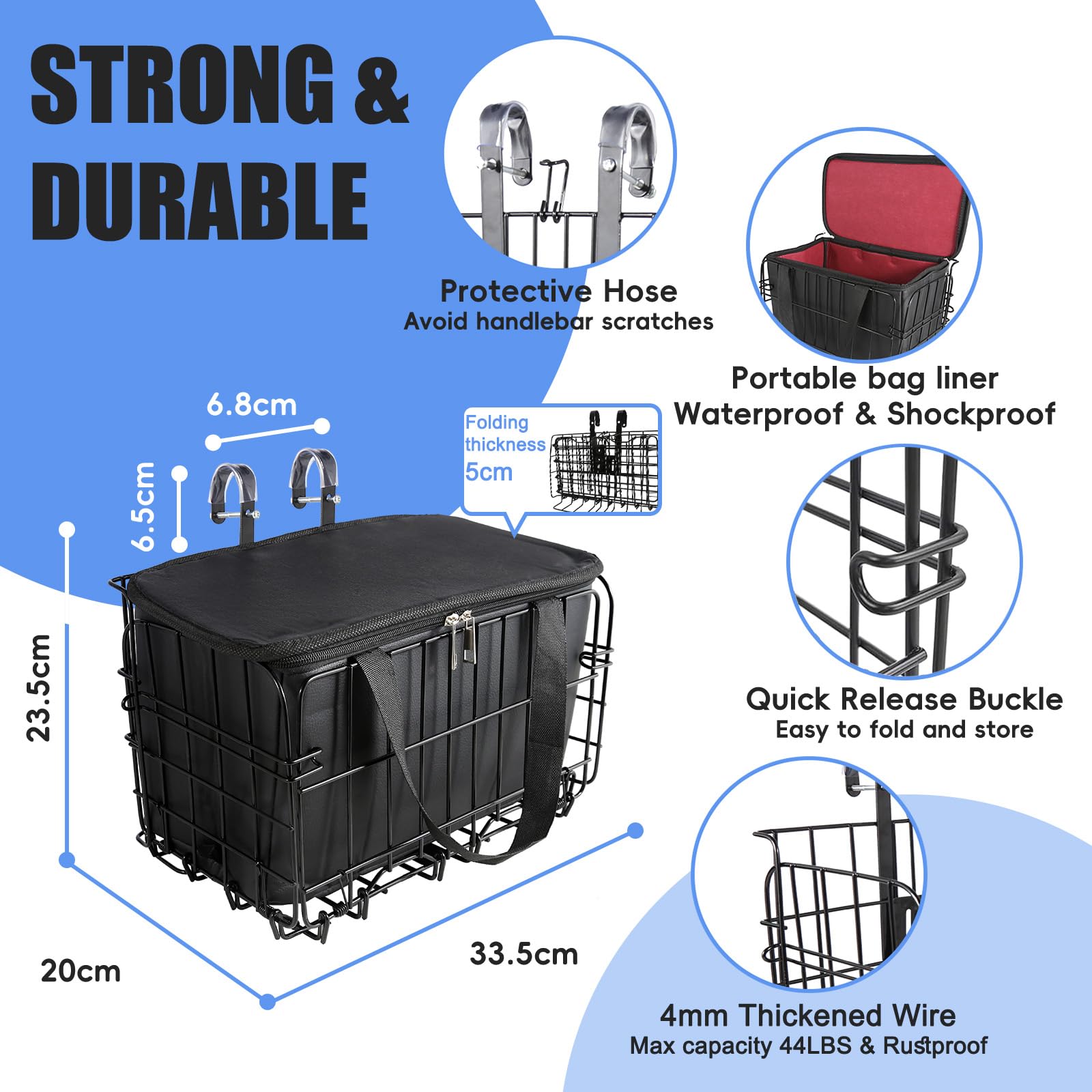 **Foldable Bike Basket Front & Rear - Waterproof Removable Liner Bag, Quick Release Cargo Rack for Bicycles - Perfect for Groceries, Pets (Dogs), Commuting & Outdoor Adventures**