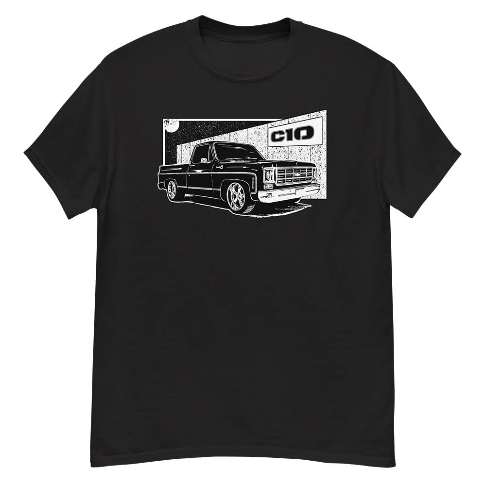 Aggressive Thread Square Body C10 Truck T-Shirt for Men - Vintage 73-77 Chevy Pickup Tee with Round Eye Design | Perfect for Car Shows, Truck Enthusiasts & Casual Wear
