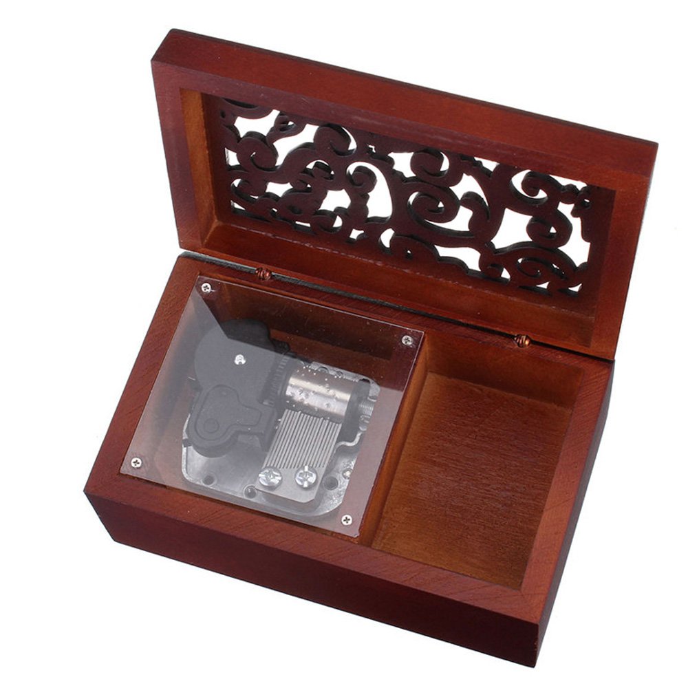 FnLy Antique Engraved Wooden Wind-Up Musical Box - Over The Rainbow Music Box with Silver-Plated Movement - Perfect for Home Décor, Wedding Gifts & Collectibles