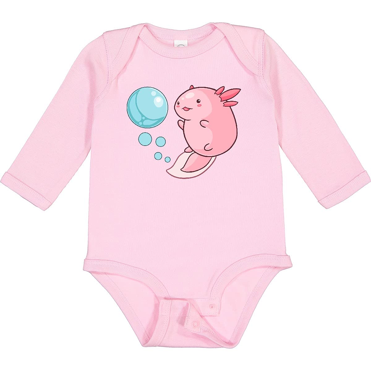 Inktastic Cute Axolotl and Bubbles Heart Print Long Sleeve Baby Bodysuit - Soft Cotton Onesie for Newborns & Infants, Perfect for Playtime, Photo Shoots & Everyday Wear