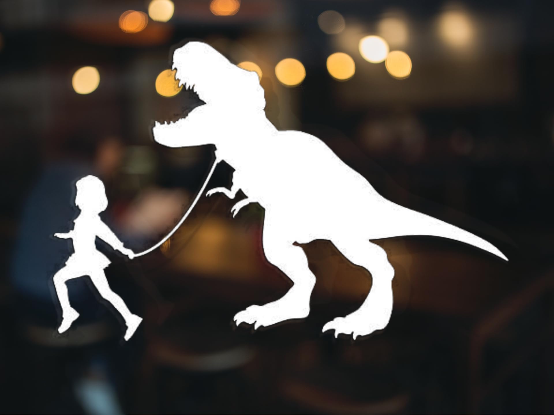 Girl Leading T-Rex Dinosaur Vinyl Decal Sticker - White 7