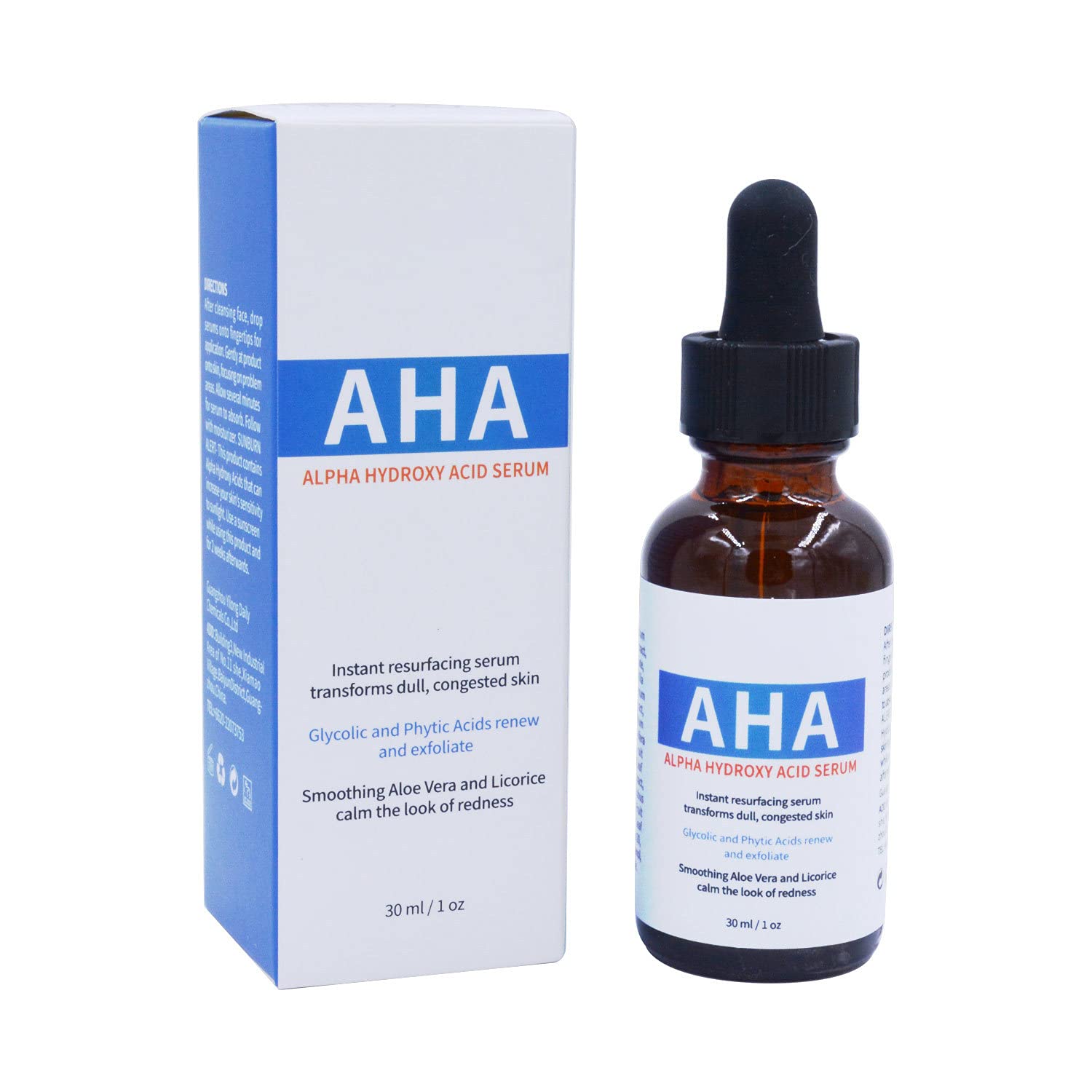 AHA Alpha Hydroxy Acid Serum - Skin Renewal & Resurfacing Treatment for Dull, Congested Skin | Exfoliating Facial Serum 30ml | Brightens & Smooths Skin for Daily Skincare Routine