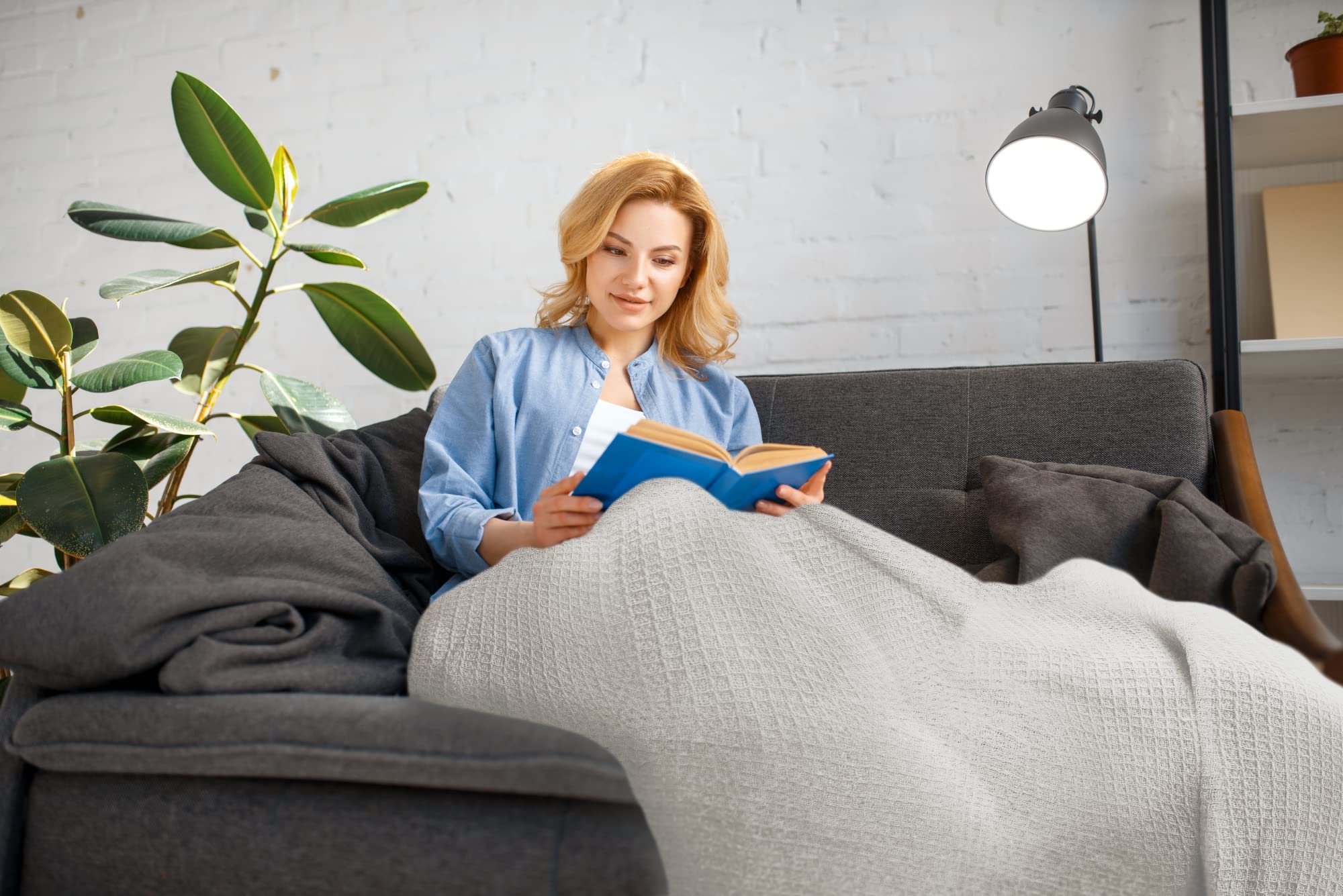 Emma Barclay Honeycomb - Eco-Friendly Recycled Cotton Waffle Weave Throw Blanket for Sofa, Chair & Settee - Ivory Cream - 50x60 Inches (127x152cm) - Perfect for Living Room, Bedroom & Cozy Home Decor