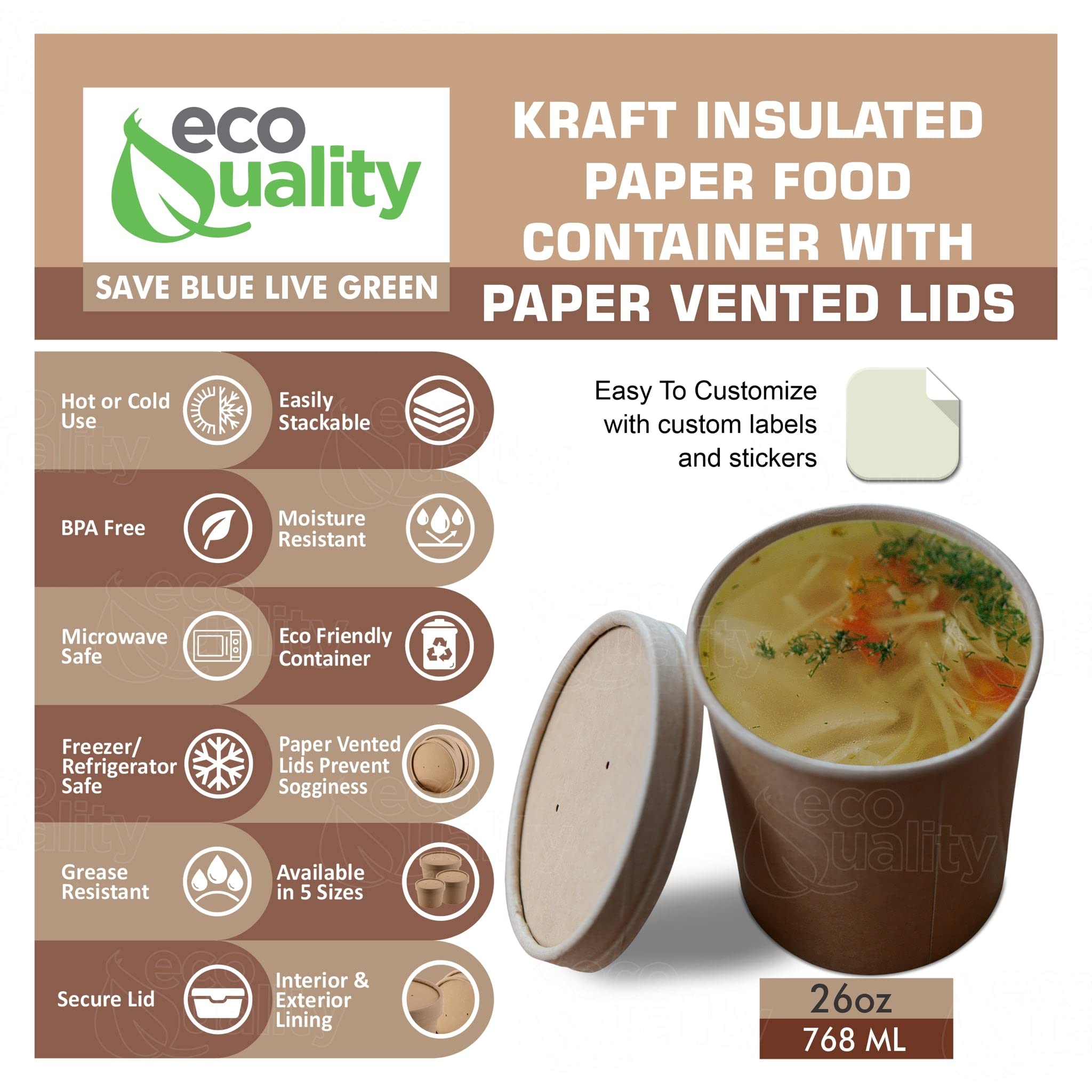 Eco-Friendly Disposable Kraft Paper Soup Bowls with Lids - 26 Pack Round 150ml Microwave & Freezer Safe Food Containers - Perfect for Ice Cream, Frozen Yogurt, Desserts & Takeout Meals - Ideal for Parties, Picnics & Food Storage