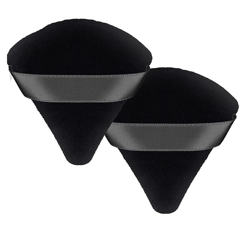 BJIK® 2-Pack Soft Triangle Powder Puffs - Premium Makeup Sponge for Loose Powder & Foundation - Beauty Blender for Flawless Face & Body Makeup Application (Black) | Perfect for Professional Makeup Artists & Everyday Beauty Routine