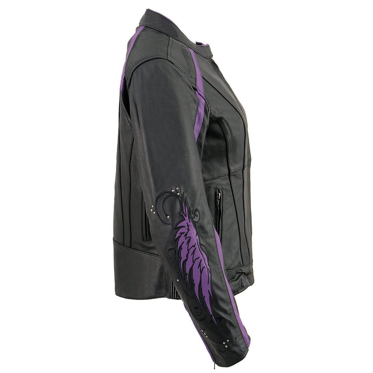 Milwaukee Leather ML1952 Women's Black Embroidered Wing & Stud Design Leather Scooter Jacket – Stylish Motorcycle Riding & Urban Fashion Outerwear