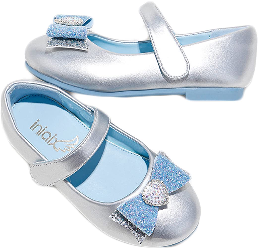 **Girls Ballet Flats - Princess Elsa & Anna Inspired Bow Knot Heart Diamond Sequin Shoes for Kids | Perfect for Dress-Up, Parties & Everyday Play**
