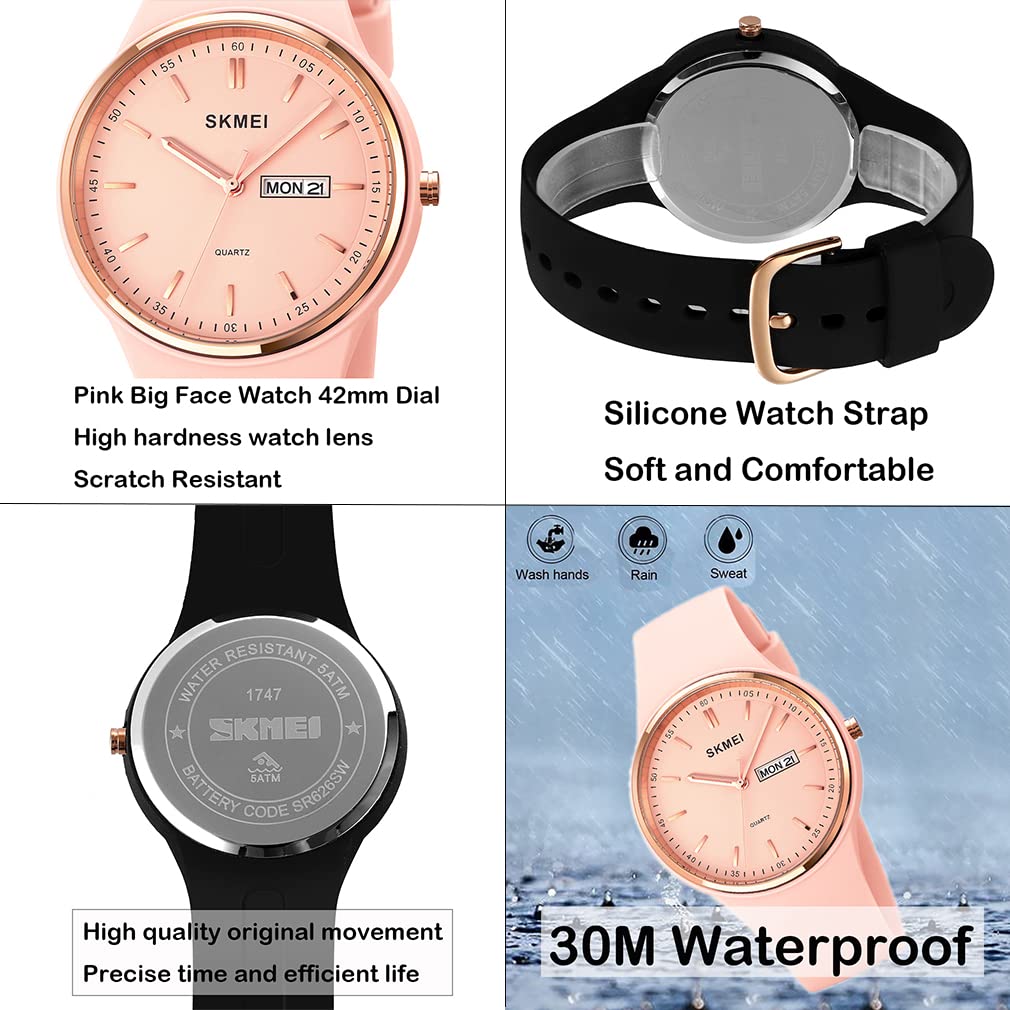 SKMEI Women's Sports Watch - Waterproof Big Face Analog Quartz for Casual & Active Wear