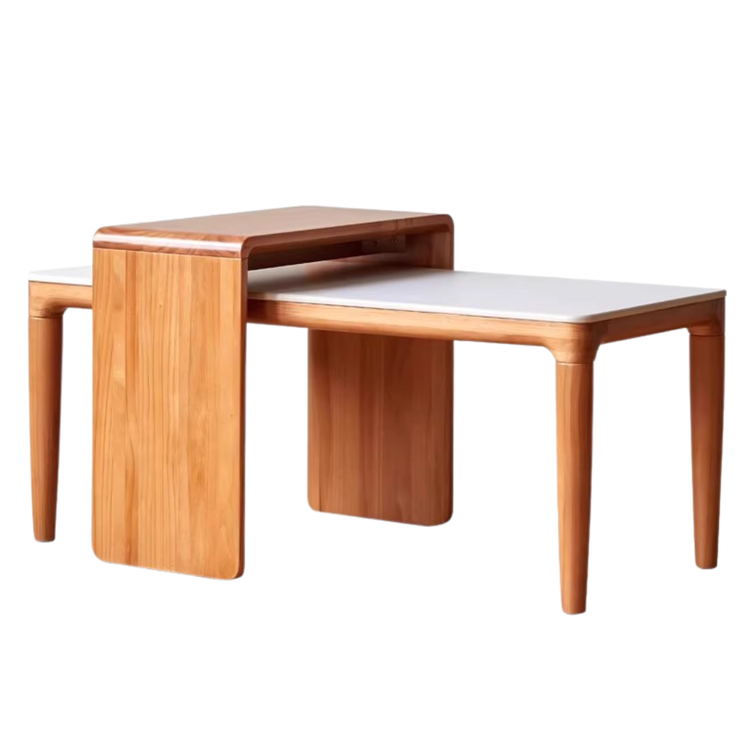 Solid Pine Wood Coffee Table and Side Table Set - Nordic Style Modern Living Room Furniture for Home Decor and Small Space