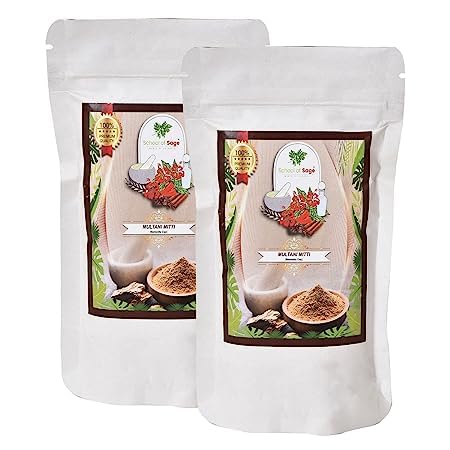 School Of Sage Multani Mitti (Fuller's Earth Clay) - 400 Gram Pack of 2 | Natural Face Mask for Acne, Oily Skin & Glowing Complexion | DIY Beauty & Ayurvedic Skincare