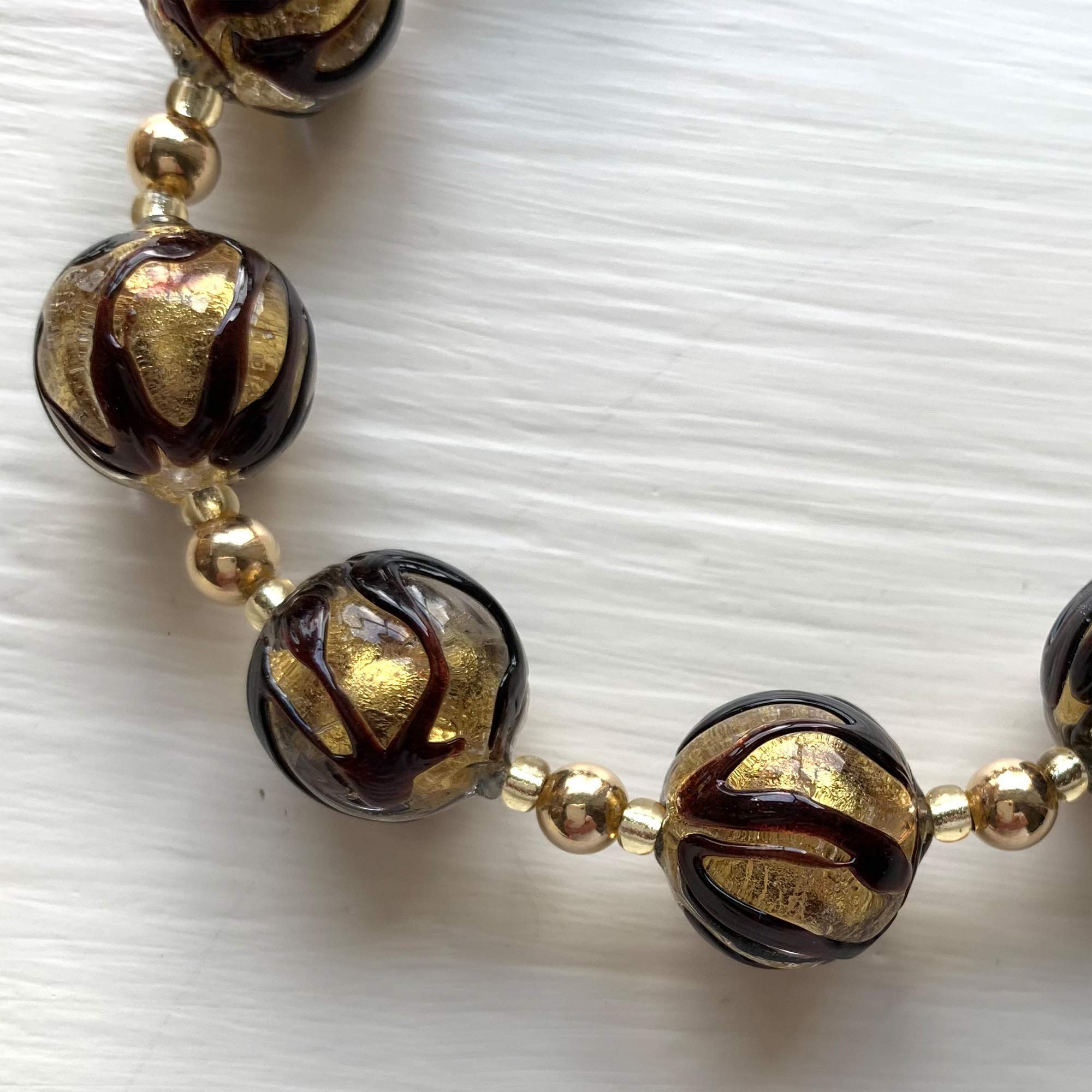 Diana Ingram Gold Vermeil Necklace with Black Appliqué & Murano Glass Beads - Elegant Jewelry for Women, Perfect for Parties & Special Occasions