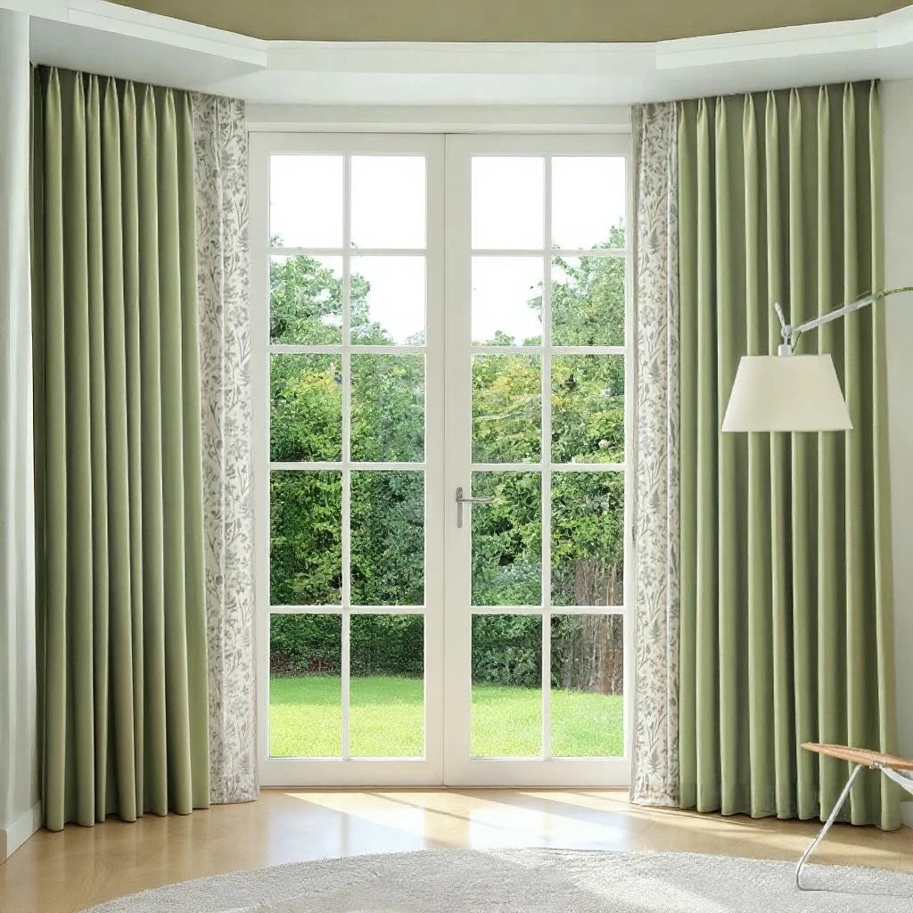 Brielle Sage Green Patchwork Blackout Custom Curtains for Bedroom & Living Room - Thermal Insulated Noise Reducing Window Drapes for Home Decor