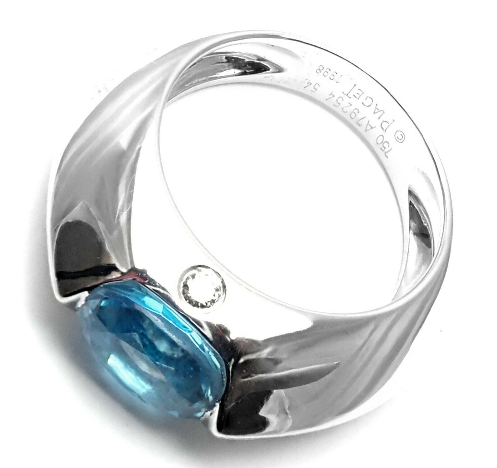 Authentic Piaget 18K White Gold Diamond & Blue Topaz Dome Ring for Women | Luxury Wedding Band, Anniversary Gift, Engagement Jewelry for Special Occasions