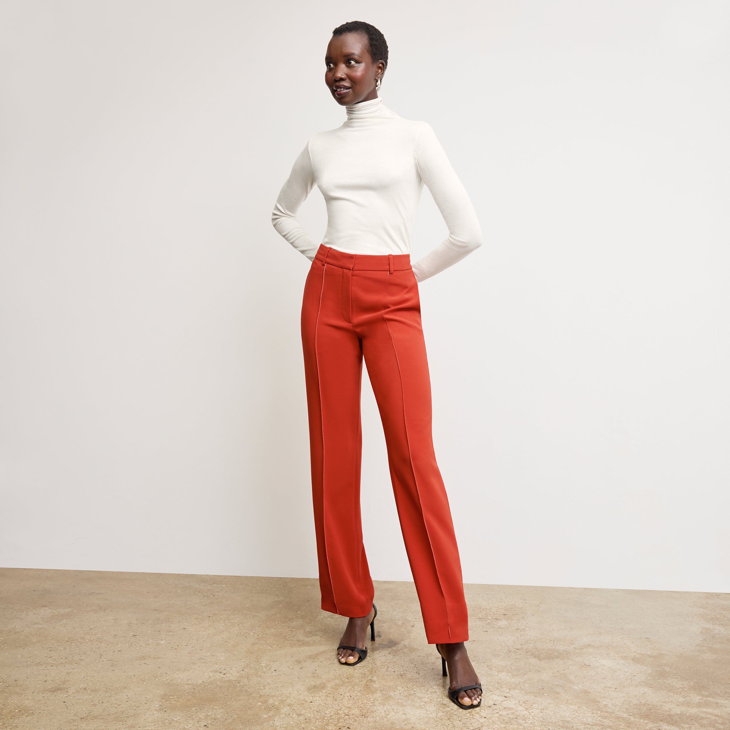 Lowen Jetset Pant - Everyday Crepe Pants with Topstitch Detail in Ginger | Comfortable Women's Trousers for Work, Travel & Casual Wear