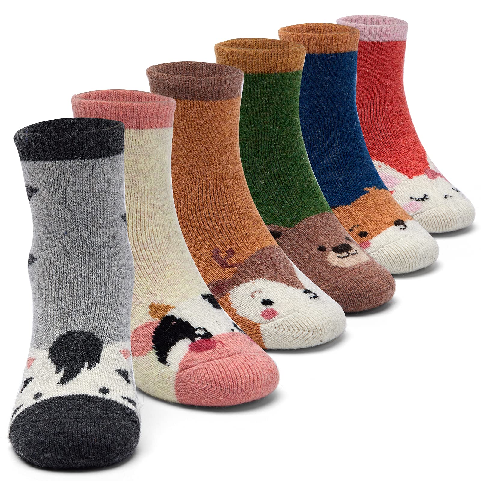 Warm Wool Socks for Boys - 6 Pairs Thermal Winter Crew Socks for Kids - Cozy & Thick Cold Weather Socks for School, Outdoor Activities & Snow Play