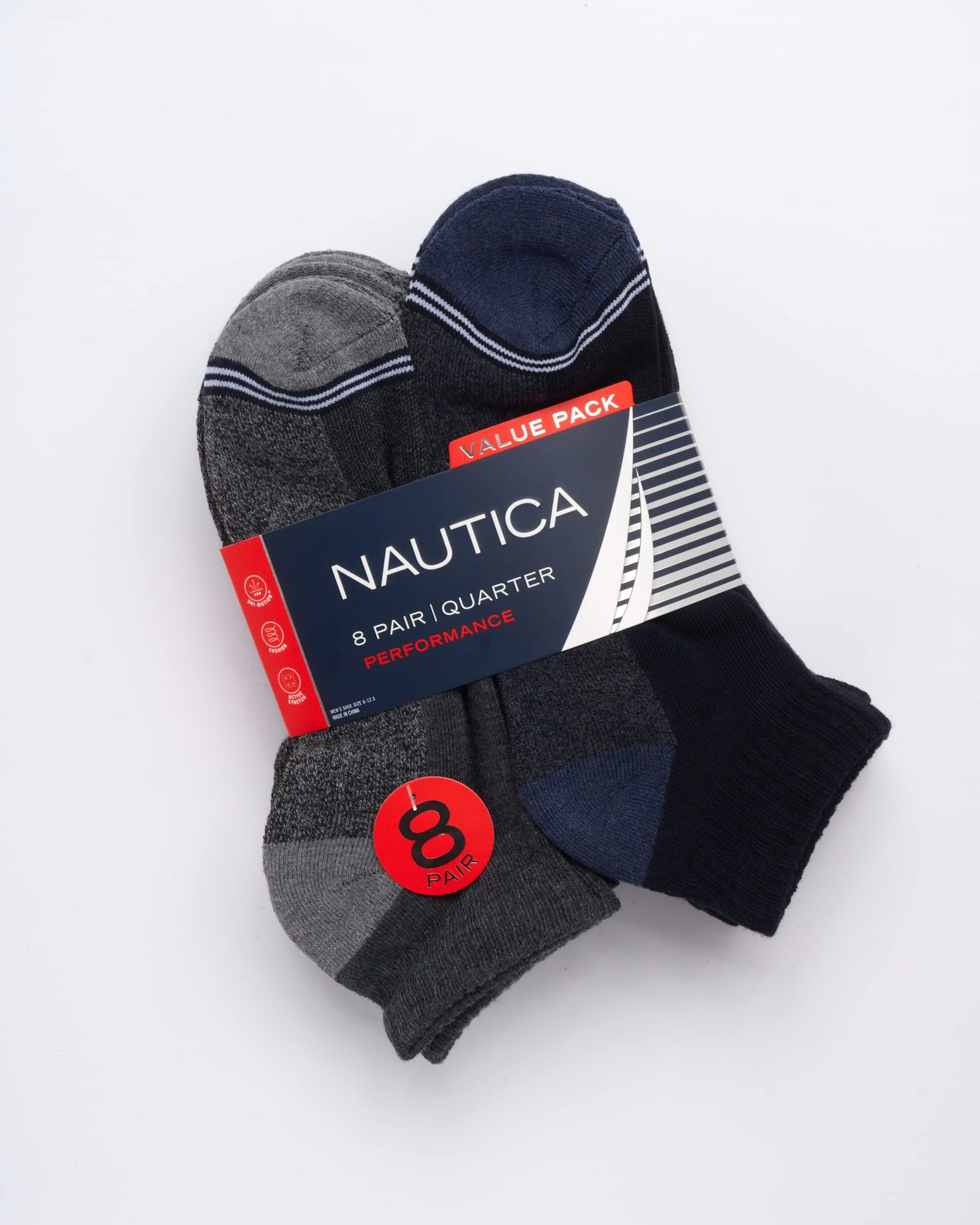 Nautica Men's Quarter Socks - 8 Pack Comfort Cushioned Athletic Ankle Socks for Running, Gym & Casual Wear - Breathable Moisture-Wicking Sports Socks for Men
