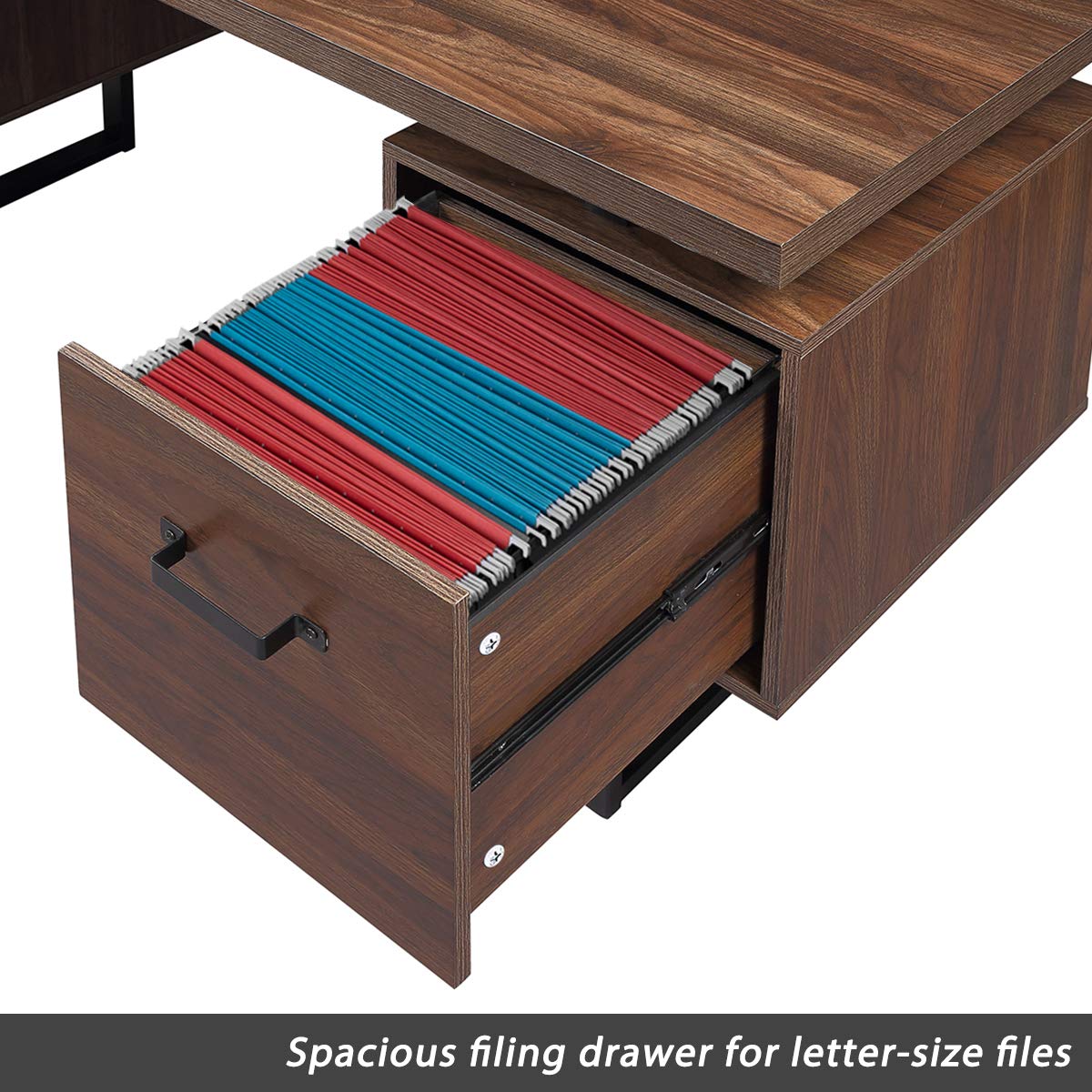 Modern Home Office Desk with Drawers - Ergonomic Writing Study Table for Small Spaces, Work from Home & Remote Learning - Stylish Wooden Computer Desk for Bedroom, Apartment or Dorm Room