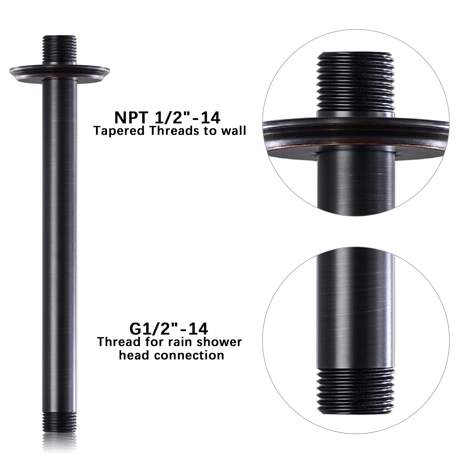 8 Inch Oil Rubbed Bronze Ceiling Mount Shower Arm with Flange - Heavy Duty Rain Shower Head Extension Pipe for Bathroom, Spa & Luxury Hotel Renovation