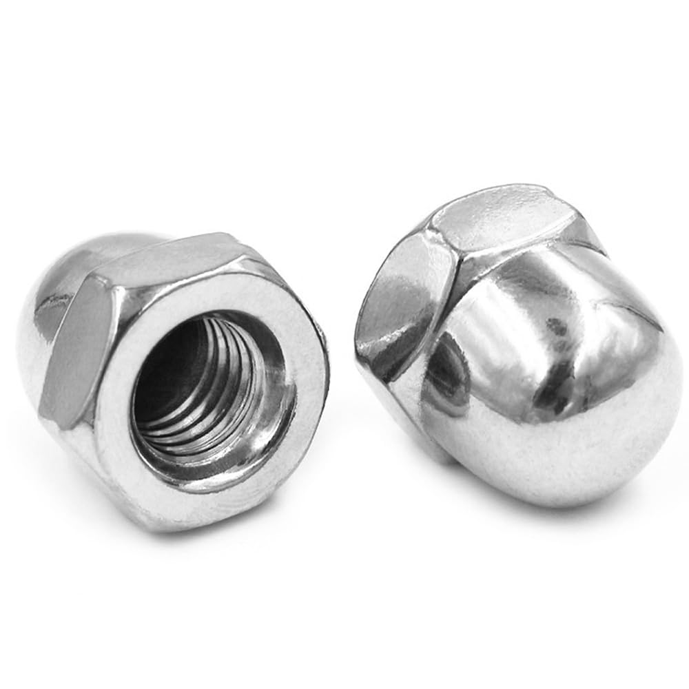 M6 Acorn Cap Nuts (50 Pack) - M6x1.0mm Dome Head Hex Nuts, 18-8 Stainless Steel with Bright Finish - Full Thread Coverage for Secure Fastening - Ideal for Automotive, Marine, and DIY Projects