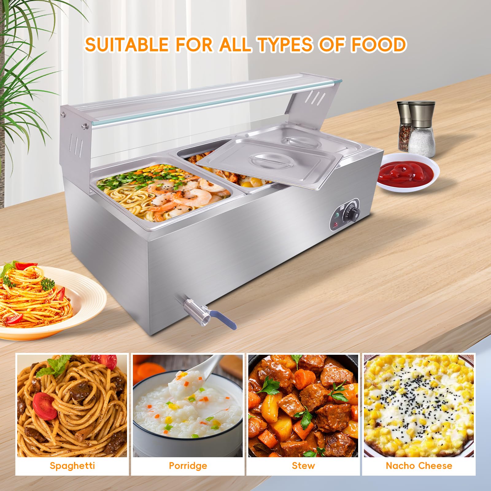 GARVEE 3-Pan (3×12QT) 1500W Electric Food Warmer - Professional Stainless Steel Buffet Bain Marie with 86-185°F Temperature Control - Perfect for Catering, Restaurants & Buffet Service - Keep Food Warm for Parties, Events & Commercial Kitchens