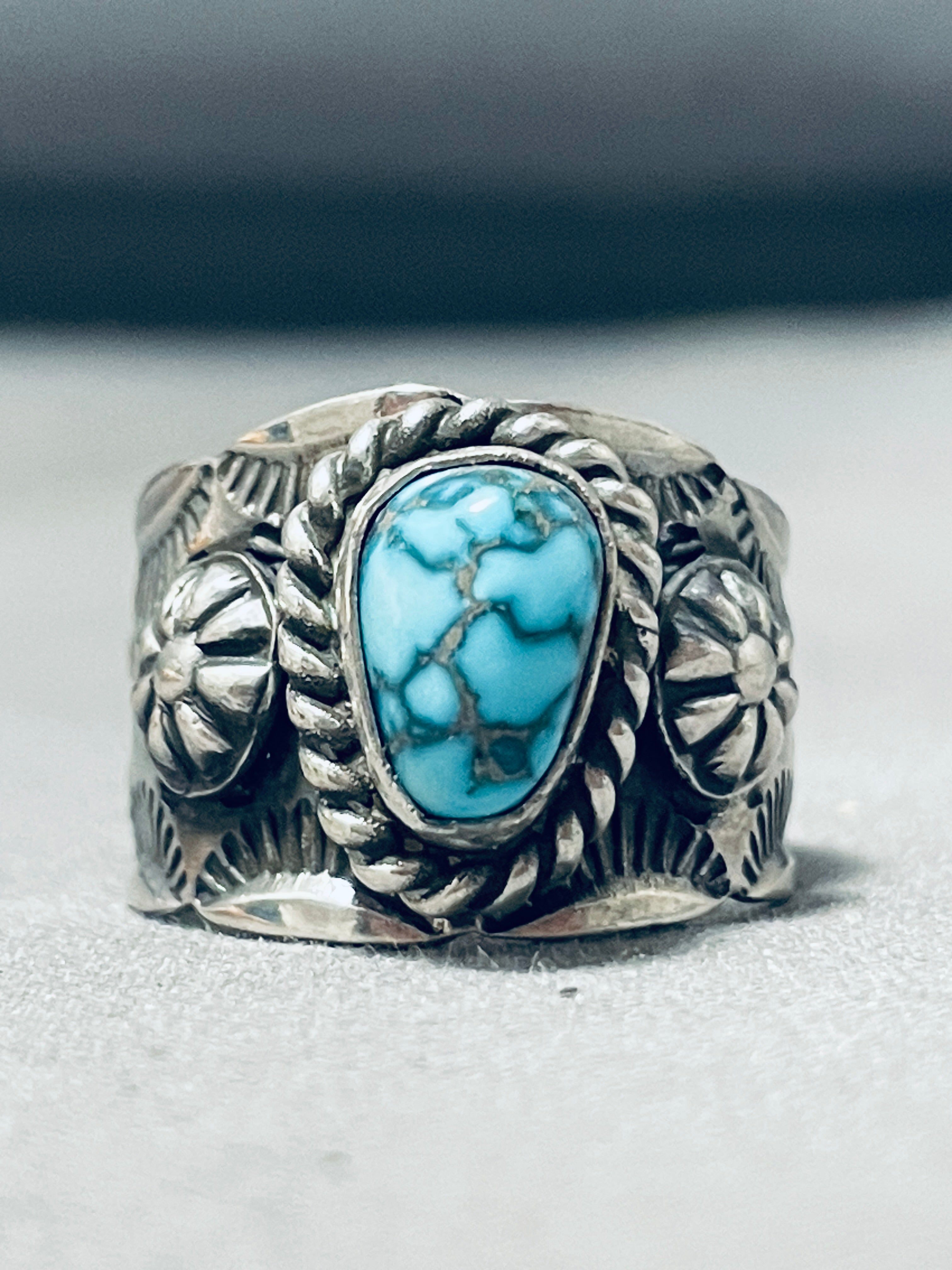 Authentic Navajo Sterling Silver Ring with Blue Turquoise - Handcrafted Native American Jewelry for Women - Perfect for Boho, Western & Everyday Wear