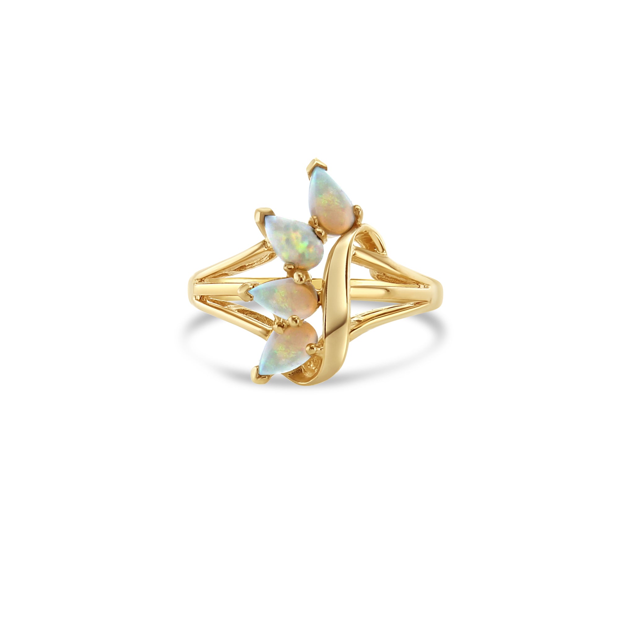 10K Yellow Gold Pear Shaped Opal Ring - Elegant Birthstone Jewelry for Women, Perfect for Weddings, Anniversaries & Special Occasions