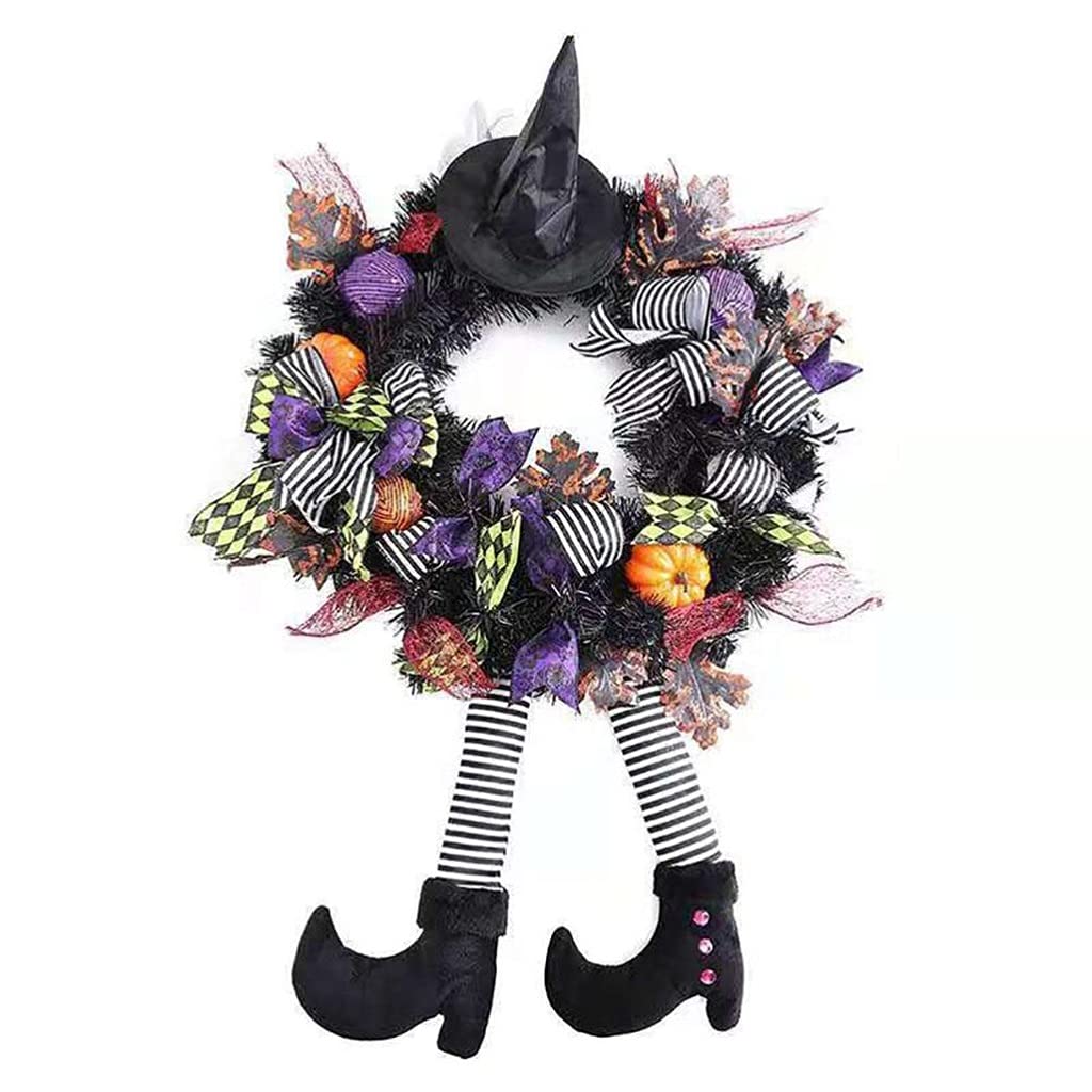 WYBFZTT-188 Halloween Wreath - Witch Hat & Pumpkin Door Hanging Decor for Halloween Party, Home Decoration (Color A) - Perfect for Front Door, Porch & Indoor Halloween Decorations