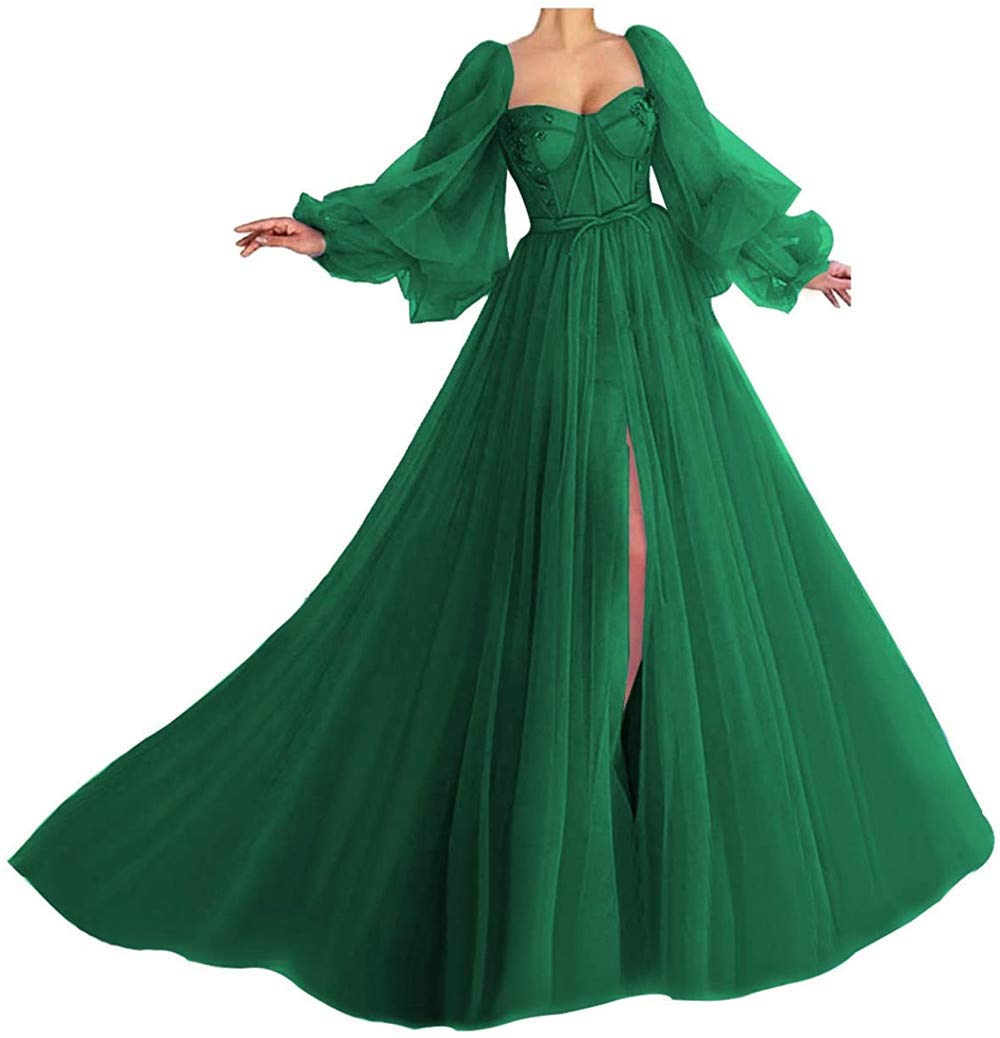 Elegant Puffy Prom Dresses for Women 2024 - Long Sweetheart Neckline Tulle Ball Gowns with Sleeves for Formal Events, Homecoming, and Evening Parties